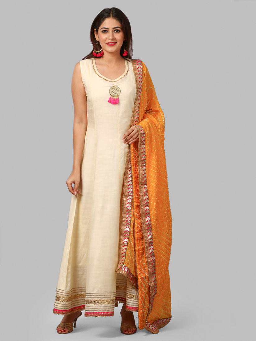 Anokherang Kurtis Kurtas And Tunics Buy Anokherang Off White Silk Gota Floor Length Kurti With Yellow Bandhej Dupatta Set Of 2 Online Nykaa Fashion 5 out of 5 stars. anokherang anokherang off white silk gota floor length kurti with yellow bandhej dupatta set of 2