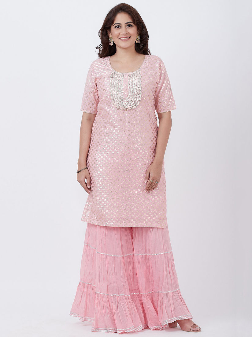 Anokherang Salwar Suits And Sets Buy Anokherang Baby Pink Love Short Kurti With Crushed Sharara Set Of 2 Online Nykaa Fashion Lehenga sharara are traditional indian outfits for women.
