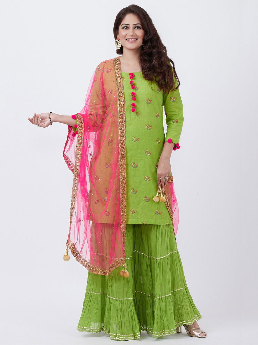 Pink and green combination kurti clearance