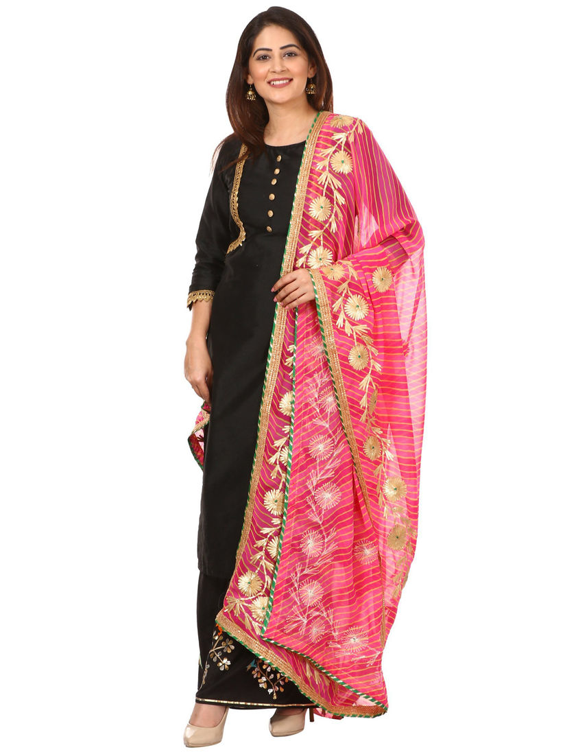 Anokherang Salwar Suits And Sets Buy Anokherang Black Jacket Style Kurti With Gota Palazzo And Pink Leheriya Dupatta Set Of 3 Online Nykaa Fashion The best color schemes have the power to catch attention certain color combinations have the power to catch our attention, generate emotion and ultimately make a lasting statement. anokherang anokherang black jacket style kurti with gota palazzo and pink leheriya dupatta set of 3