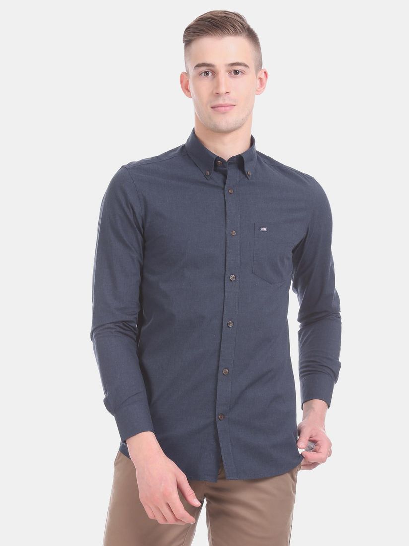Navy blue casual button down shirt Clearance