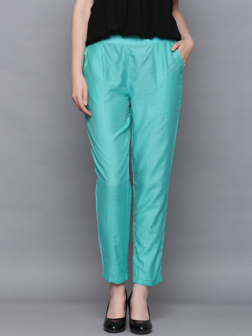 Amaiva Pants Jeans Shorts Buy Amaiva Women Sea Green Chanderi Solid Pant Online Nykaa Fashion