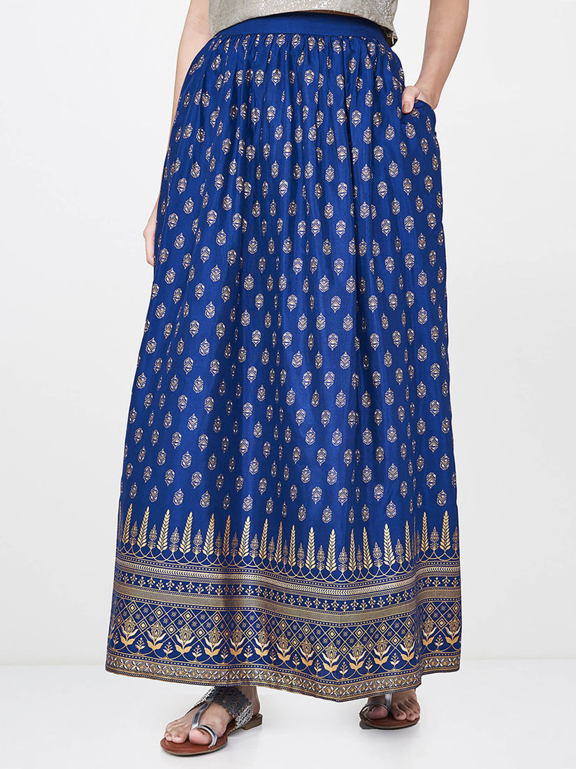 Global Desi Ethnic Skirts Buy Global Desi Electric Blue Floral Print Skirt Online Nykaa Fashion