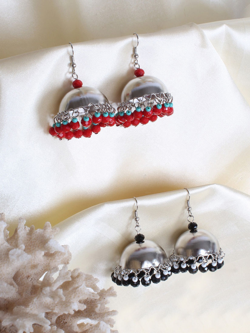 Ayesha Earrings Buy Ayesha Set Of 2 Silver Jhumkas With Beads Pack Of 2 Online Nykaa Fashion