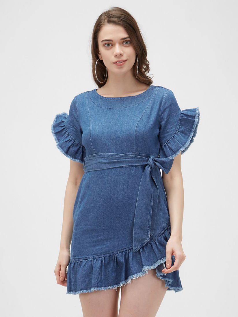 denim dress ruffle