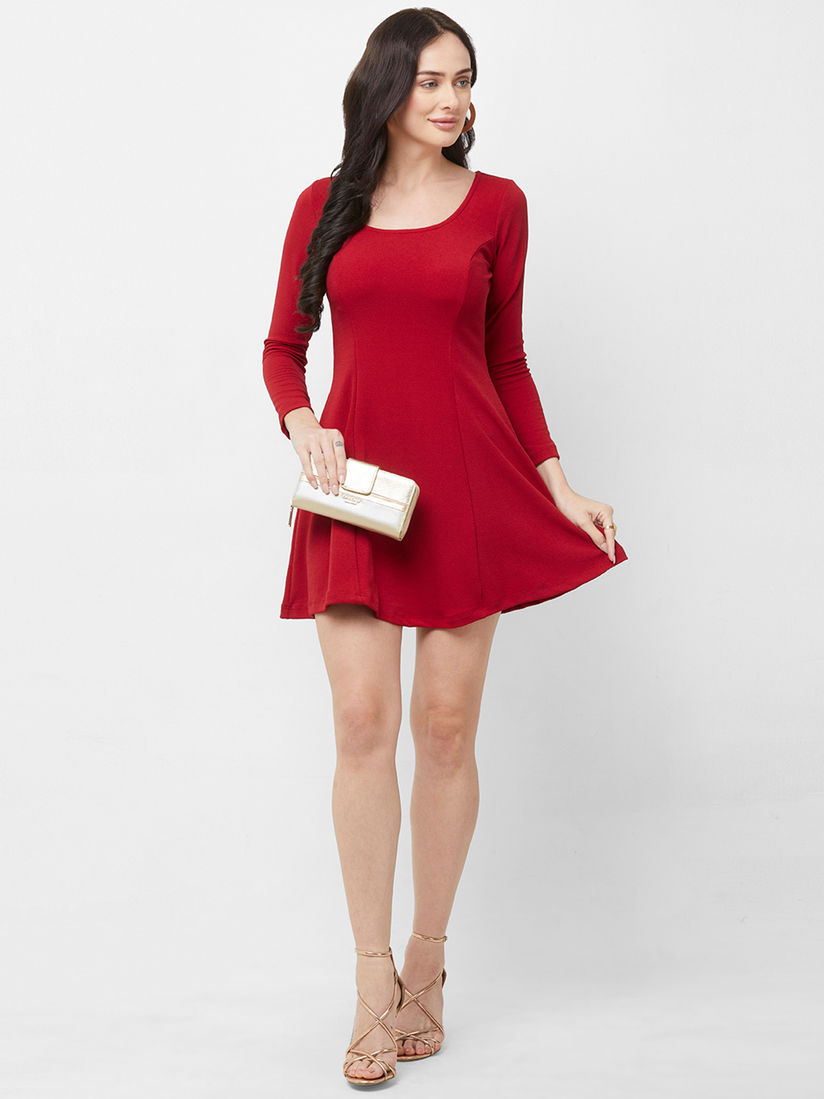 Bebe Dresses Buy Bebe Blood Red Short Flair Day Dress With Low Scoop Neck Online Nykaa Fashion