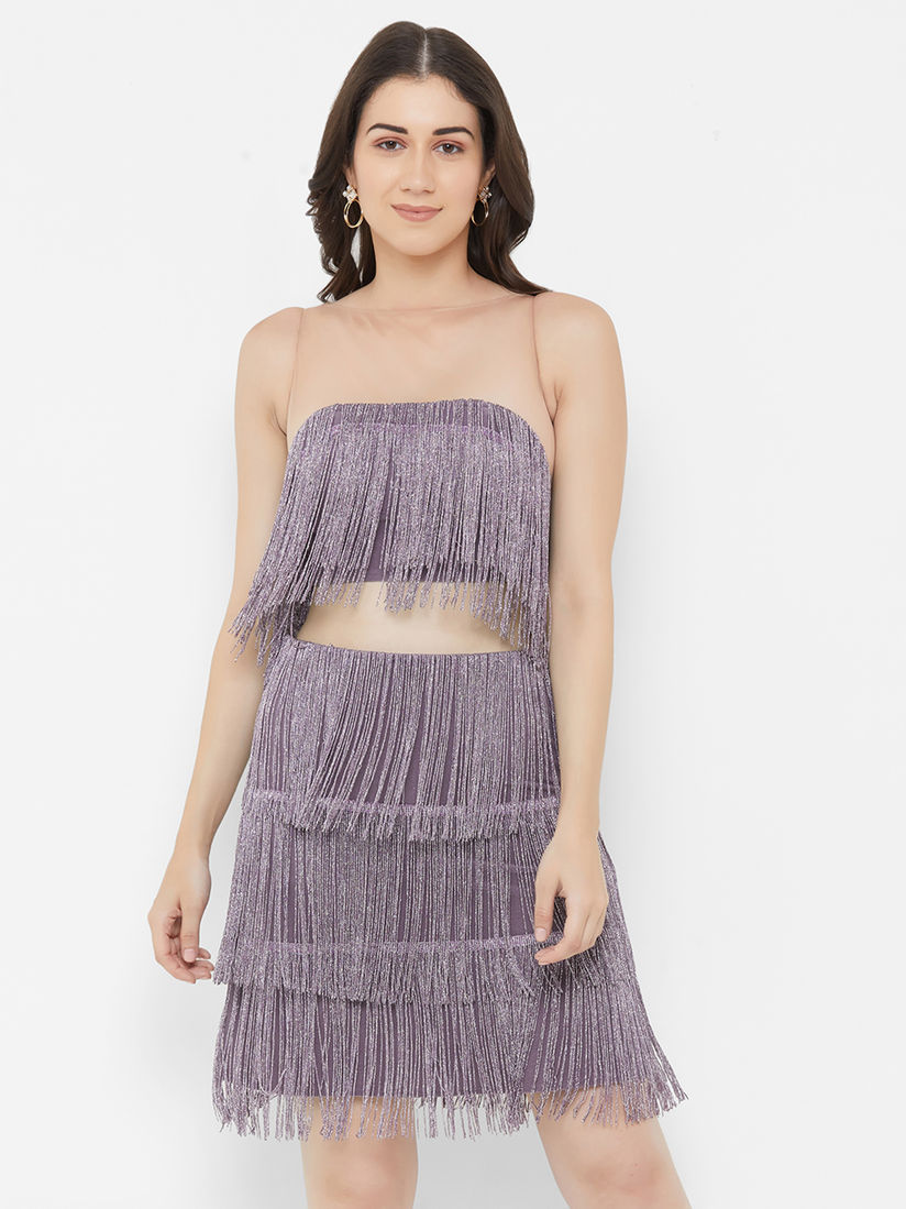 Bebe Sets Buy Bebe Purple Fringe Style Top Skirt Co Ord Set Set Of 2 Online Nykaa Fashion