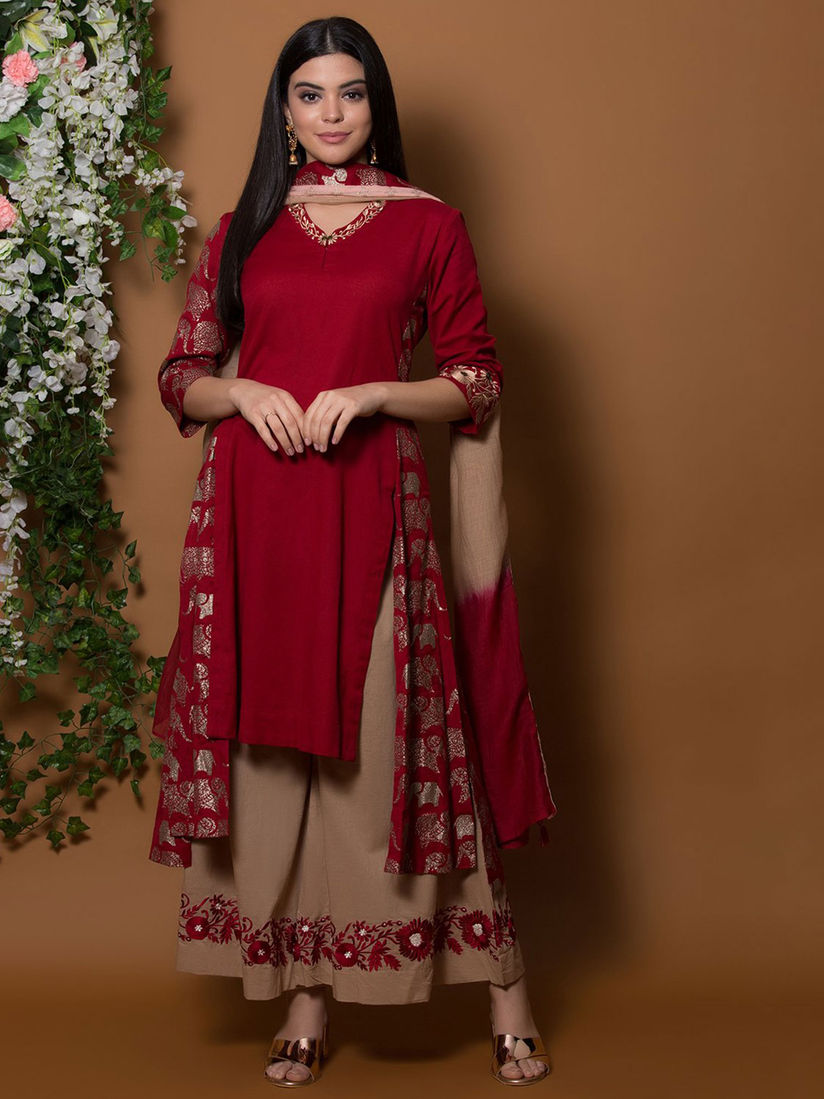 Biba maroon kurta set clearance