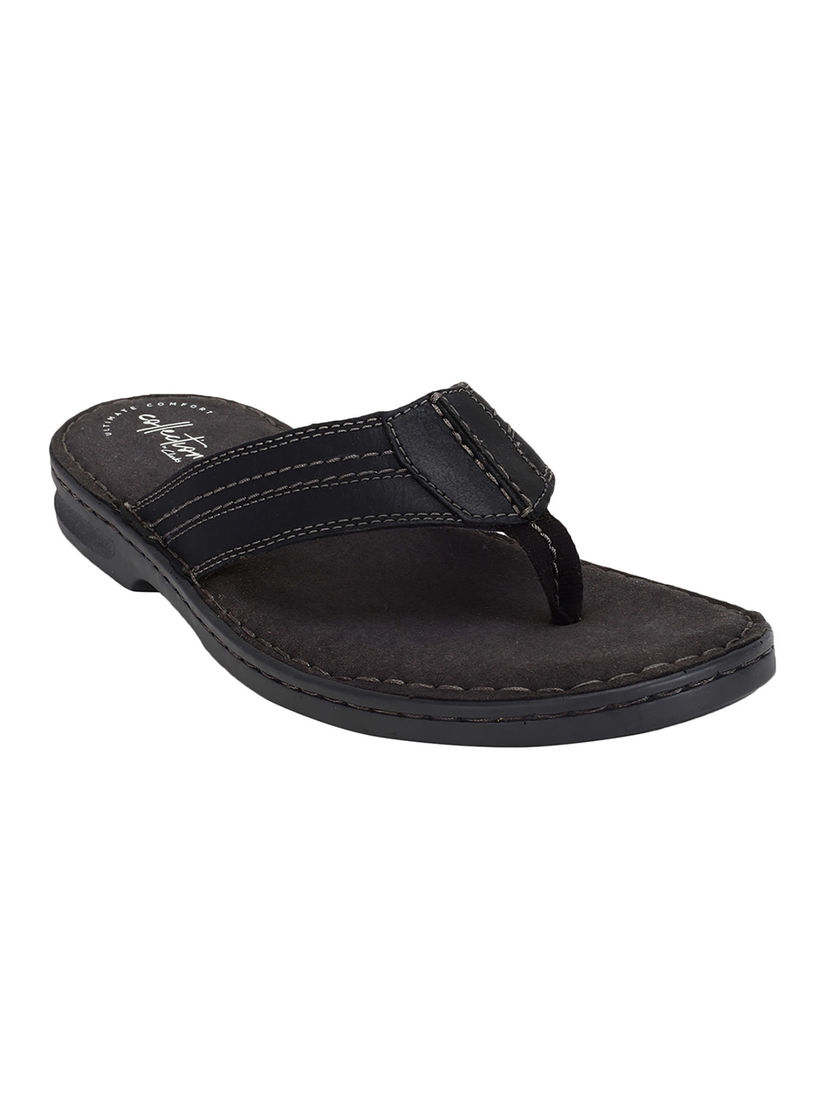 clarks black leather flip flops