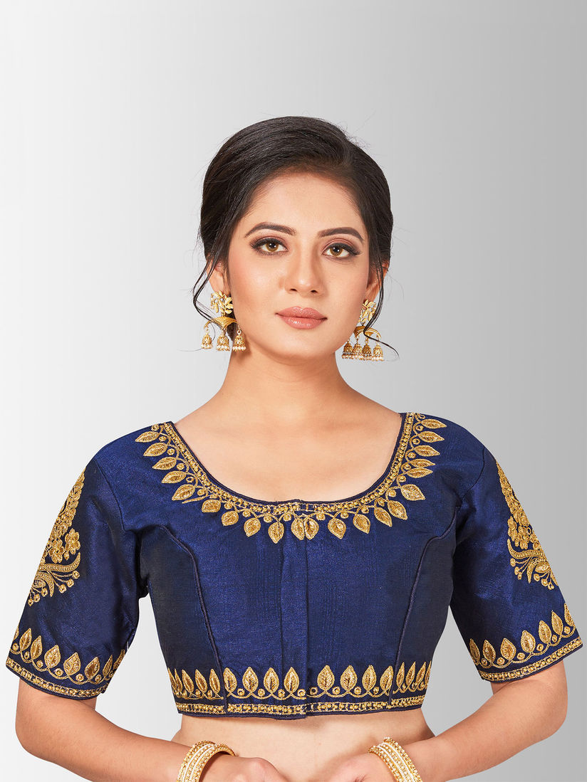 Mimosa Blouse Buy Mimosa Navy Blue Semi Stitched Raw Silk Blouse With Hand Work Online Nykaa Fashion