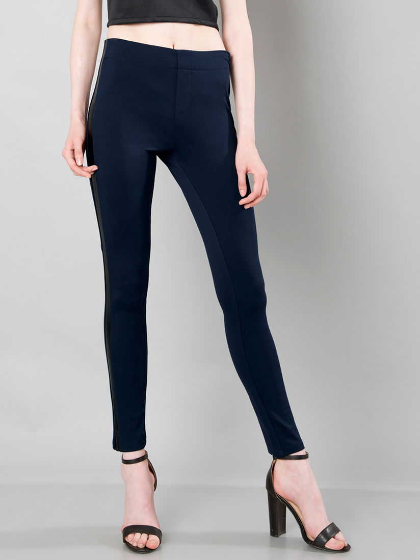 FabAlley Leather Panel Jeggings - Blue 
