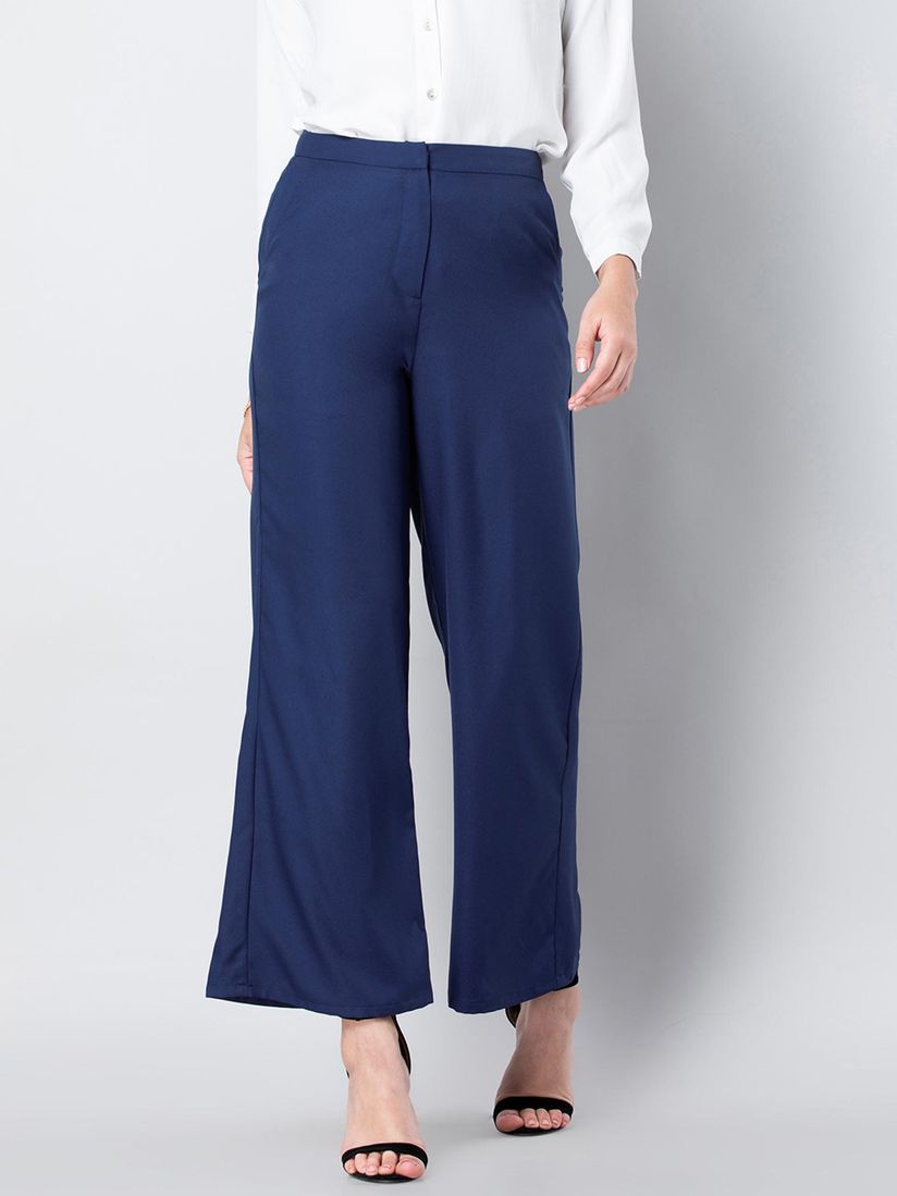 navy flared trousers