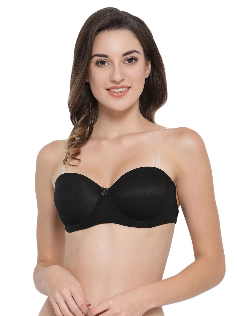 Underwired lightly padded black T shirt bra underwear with removable straps