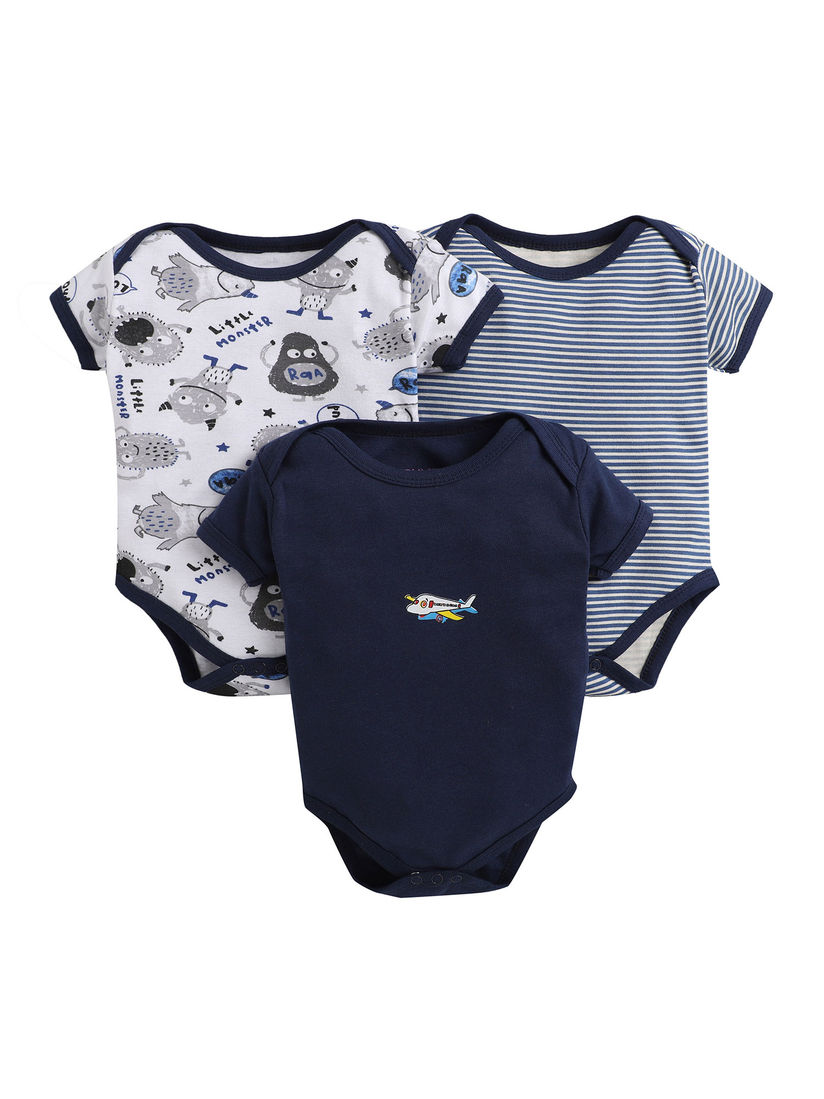 Bumzee Bodysuits And Rompers Bumzee Navy Blue Half Sleeves Unisex Baby Bodysuit Onesies Pack Of 3