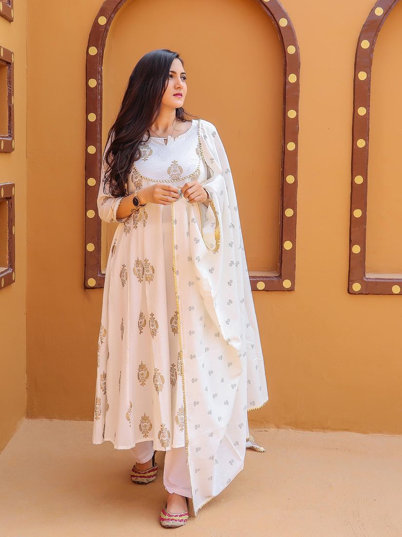 White kurti set with dupatta Clearance