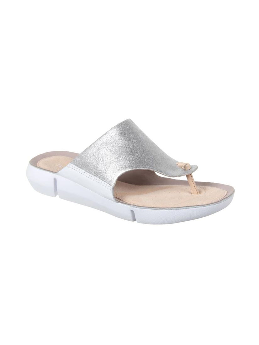 clarks flip flops silver