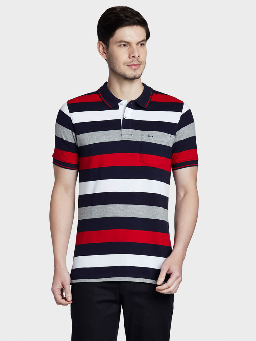 red long sleeve collared shirt