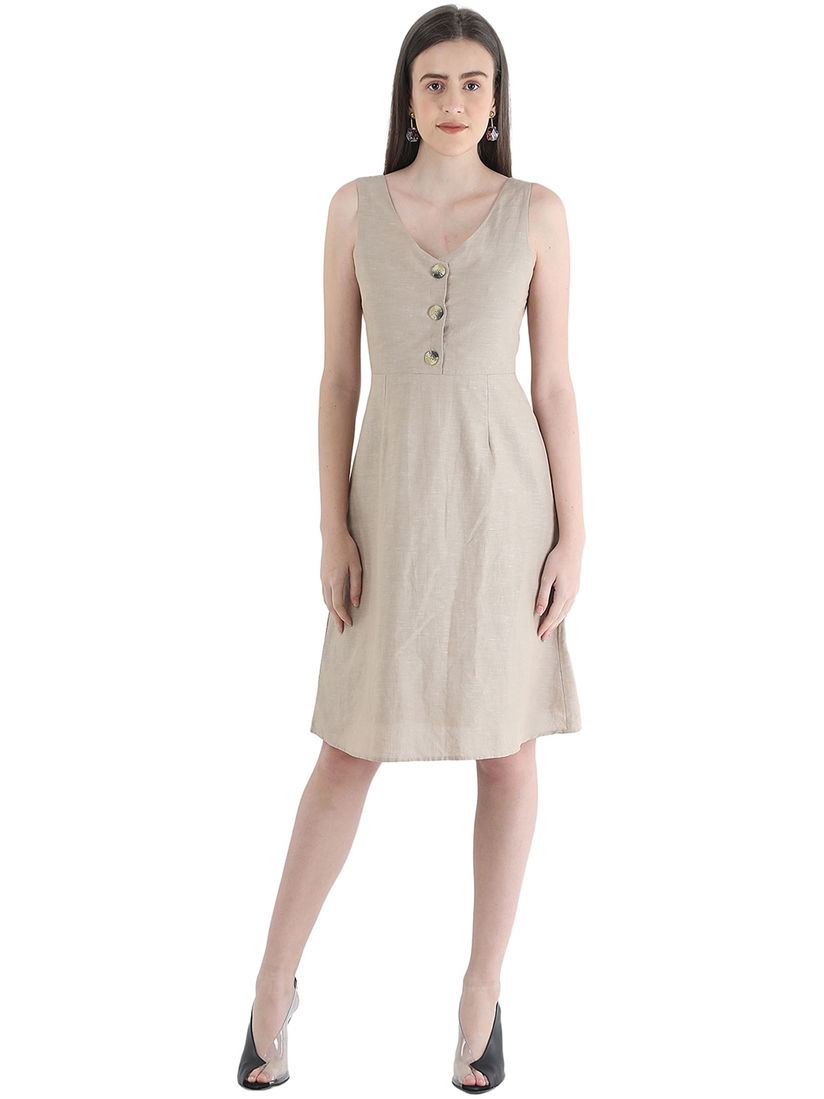 beige knee length dress