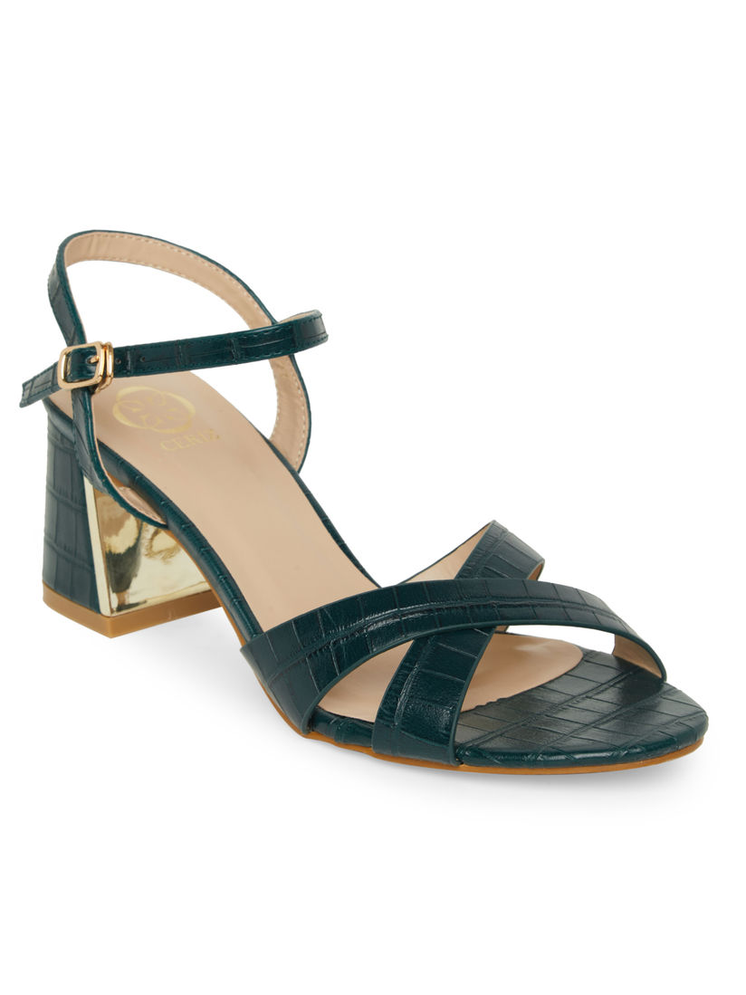 dark green block heels