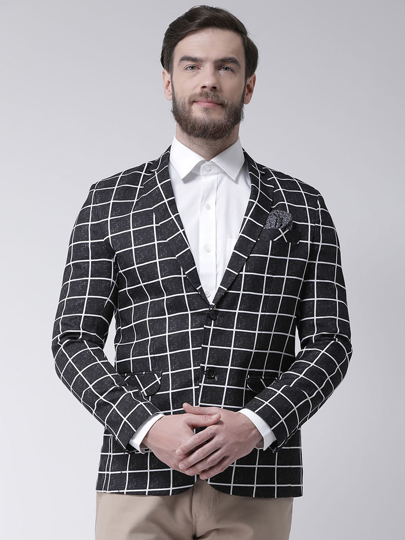 grey black check blazer