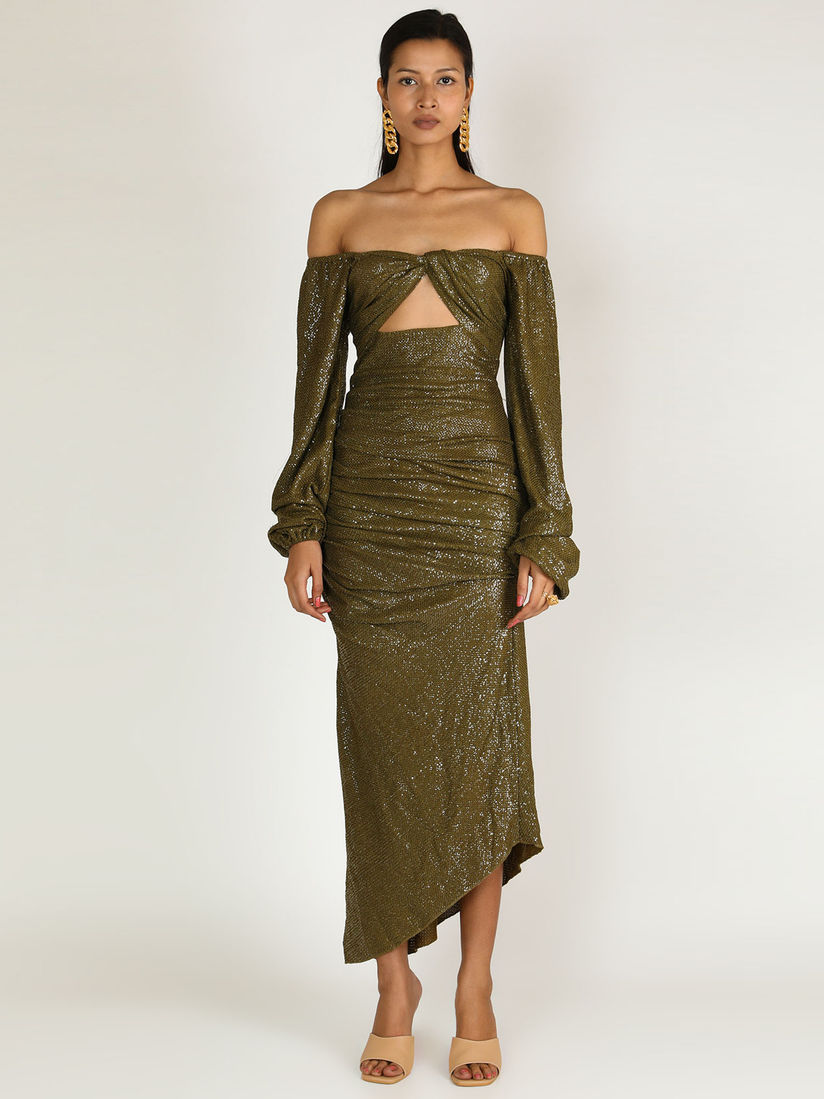 shoulder cut dresses