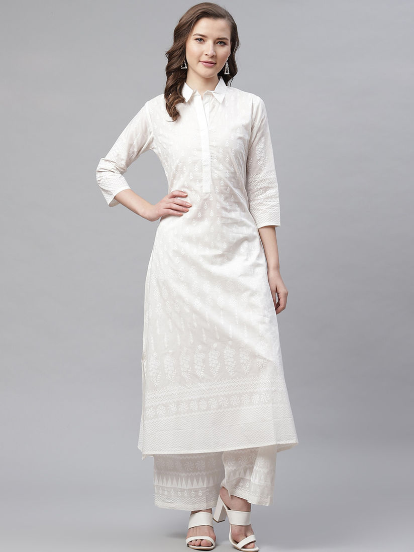 Cotton white kurti with palazzo Clearance