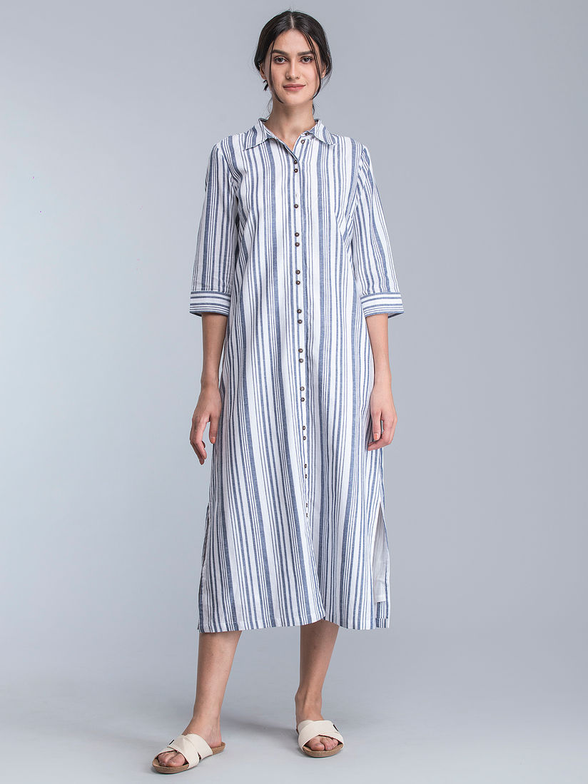 Striped linen shirt dress clearance