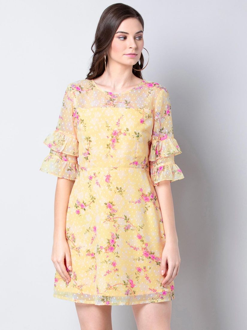 yellow floral ruffle dress