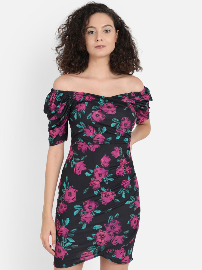 black floral bodycon dress