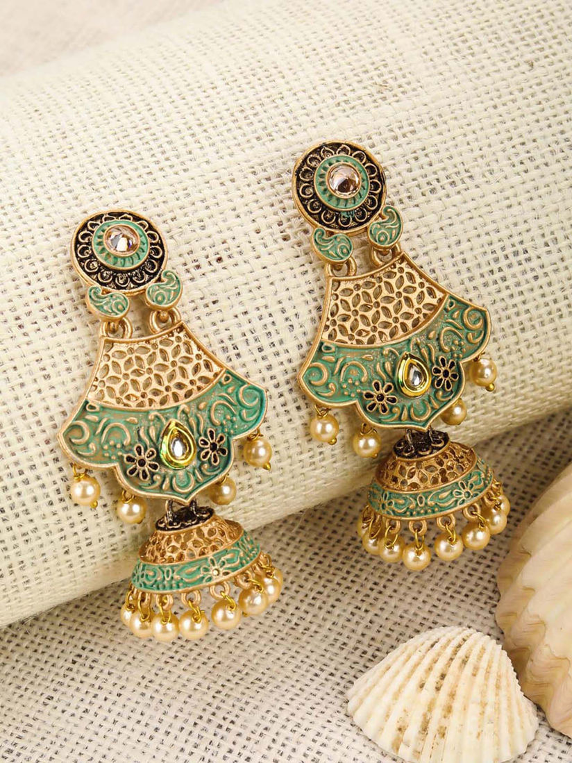 Priyaasi Earrings Buy Priyaasi Sea Green Pearls Gold Plated Drop Earring Online Nykaa Fashion