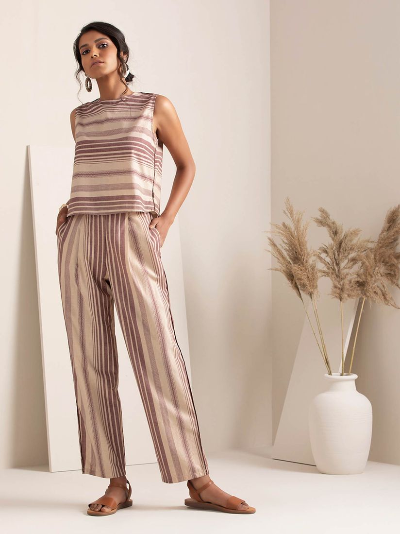 Indya Sets Buy Earthen By Indya Beige Striped Top And Pant Set Of 2 Online Nykaa Fashion