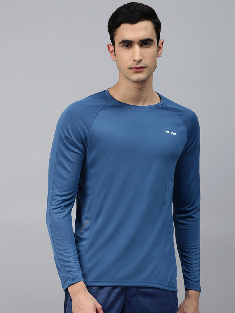 Alcis Blue Solid Round Neck Training 
