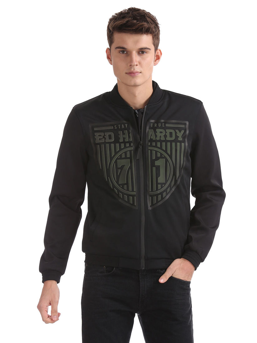 Ed Hardy Black Printed Bomber Jacket 