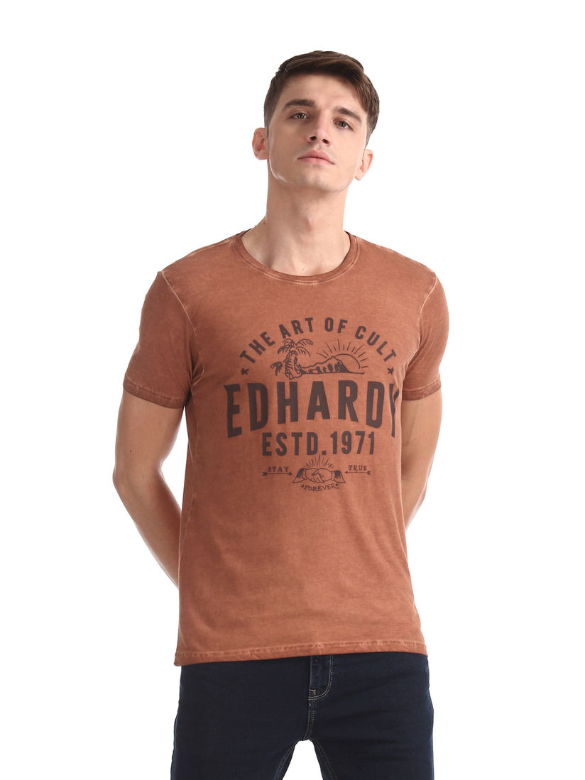 Brown printed t shirt clearance