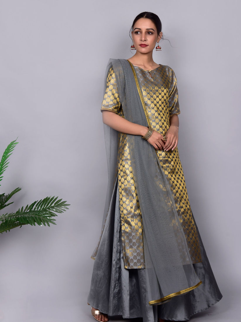 Empress Pitara Salwar Suits And Sets Buy Empress Pitara Dilkash Grey Brocade Suit Set Online Nykaa Fashion Free alteration services for all online purchased designs. empress pitara dilkash grey brocade suit set
