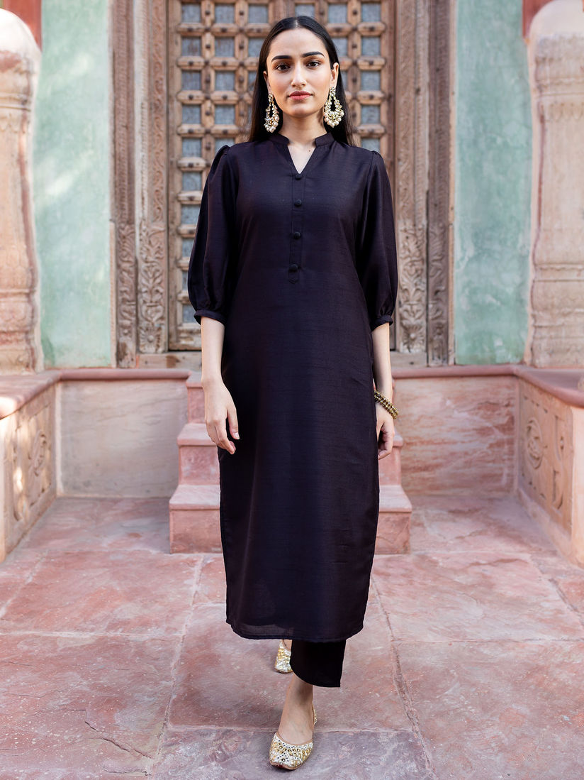 Black silk kurta online clearance