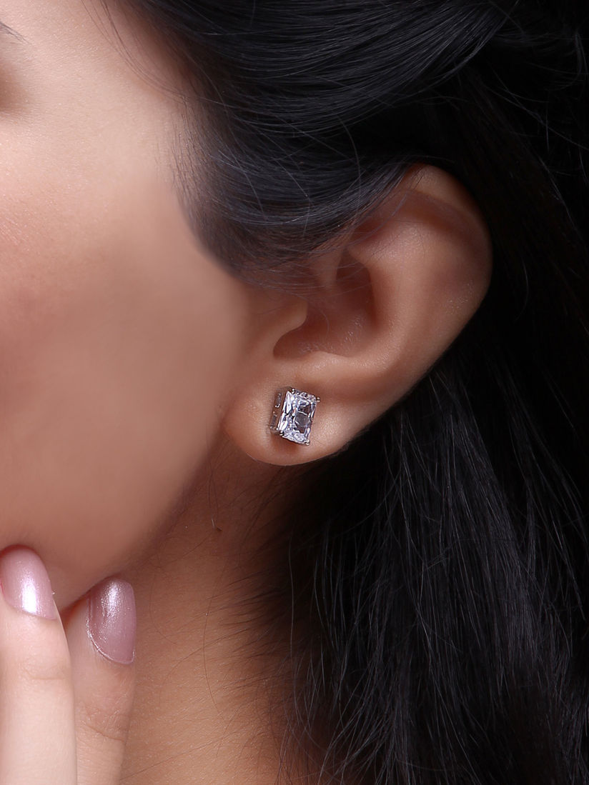 Tiny Rectangle Stud Earrings Textured /& Oxidised Sterling Silver