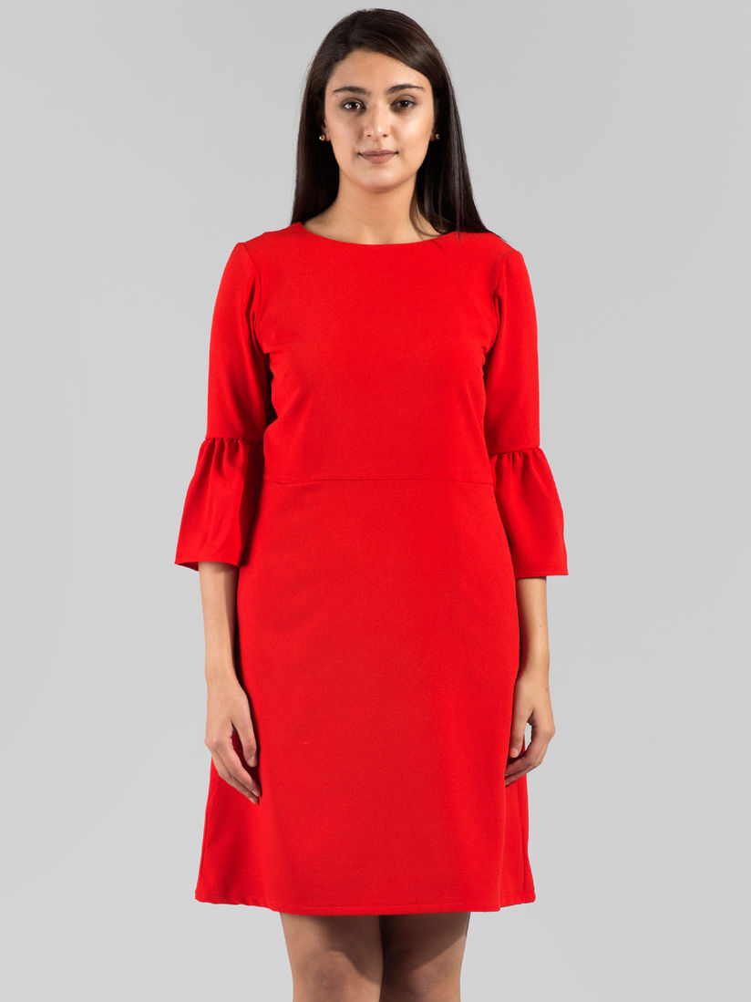 flounce sleeve shift dress
