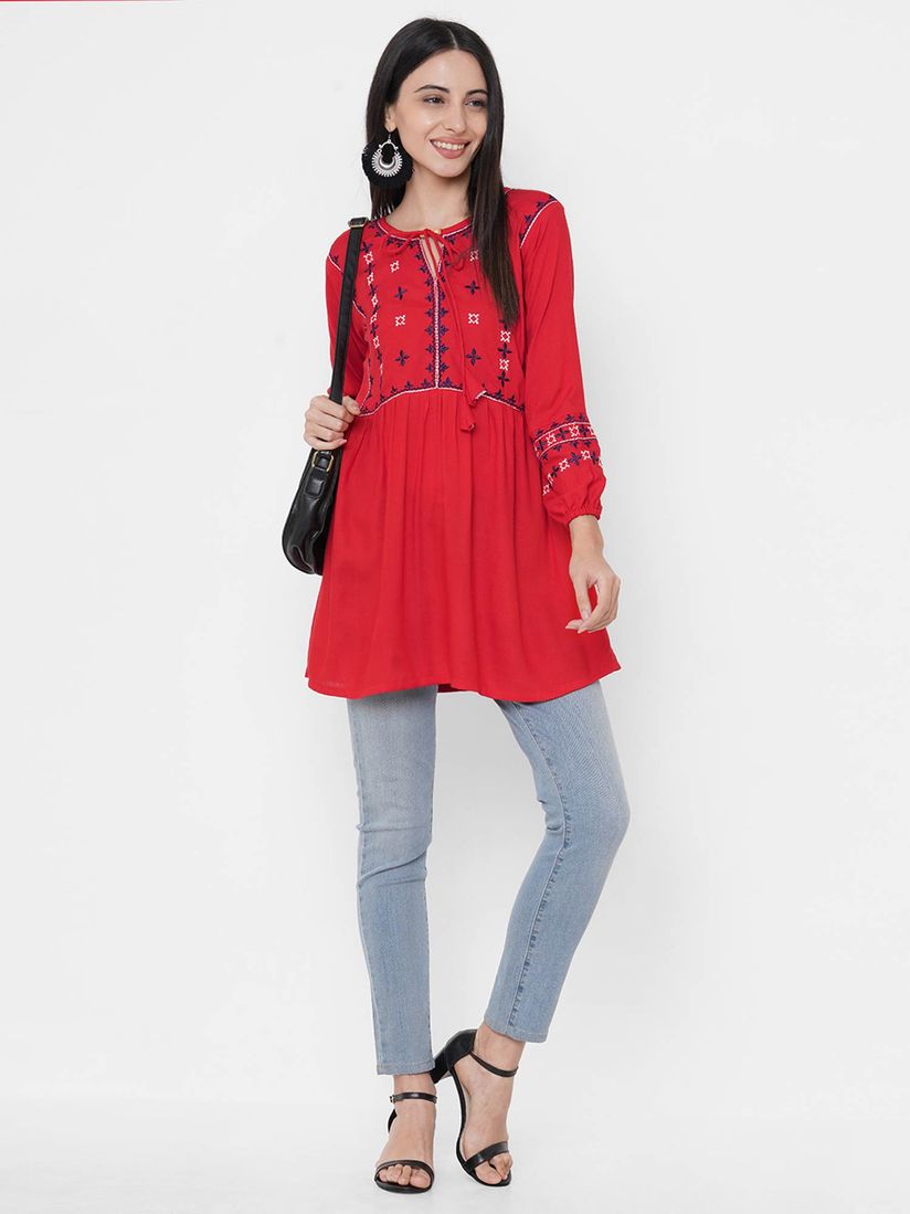 Red short kurti online clearance
