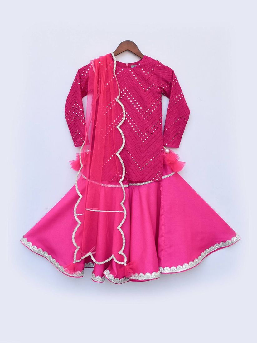 Fayon Kids Suit Sets Buy Fayon Kids Pink Mirror Work Kurti With Sharara And Dupatta Set Of 3 Online Nykaa Fashion Pink kanchan phulkari dupatta latest trends plain punjabi suit buy online, phulkari chunni handcrafted at low price, wholesale phulkari dupatta. fayon kids pink mirror work kurti with sharara and dupatta set of 3