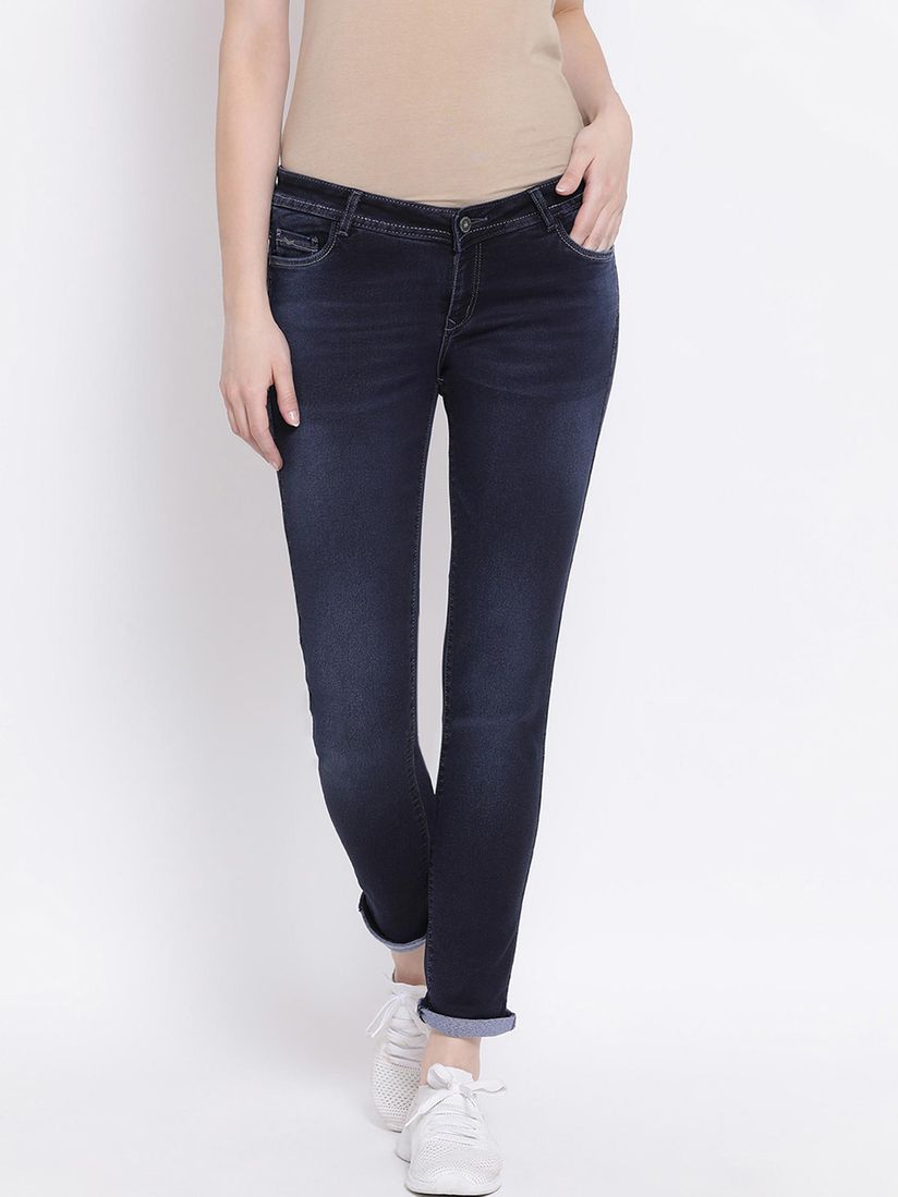 Navy Blue Solid Jeans 