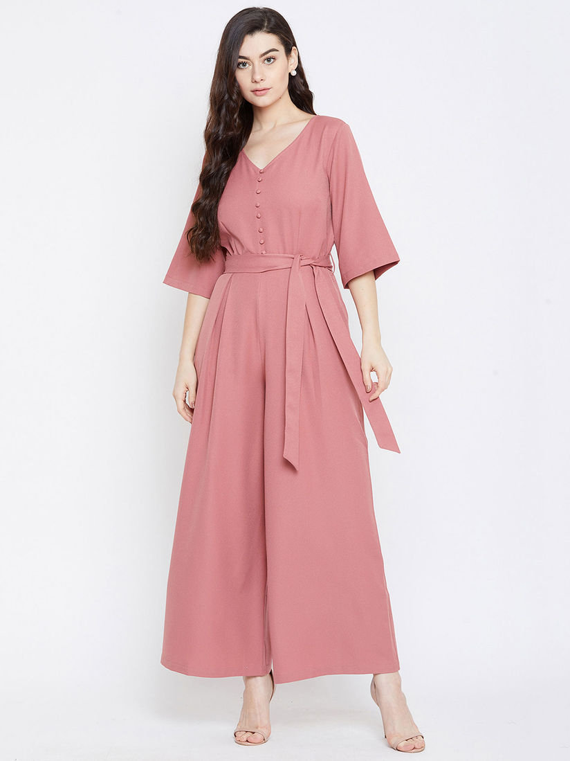 pink jumpsuit wide leg