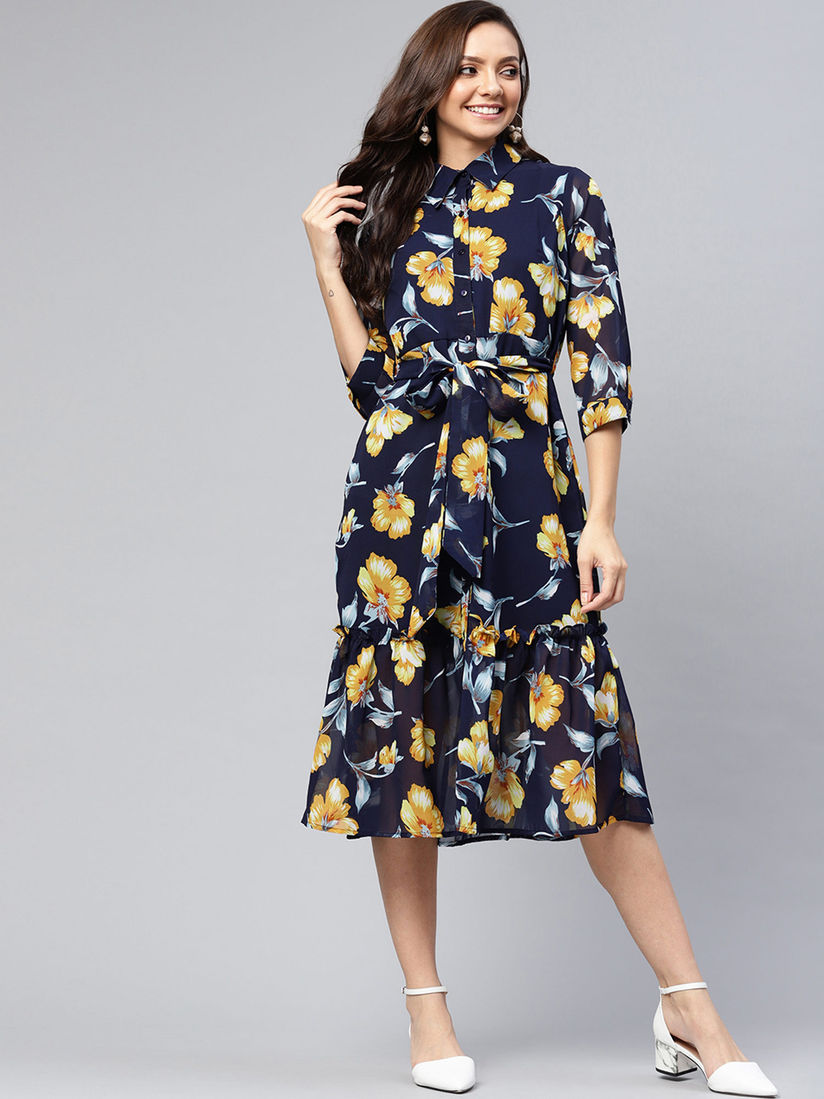 yellow floral ruffle dress