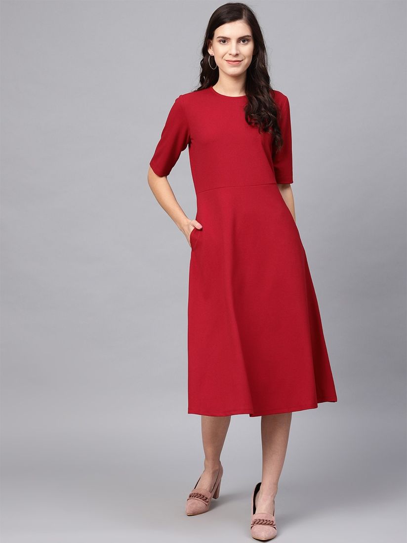 red fit and flare midi dress
