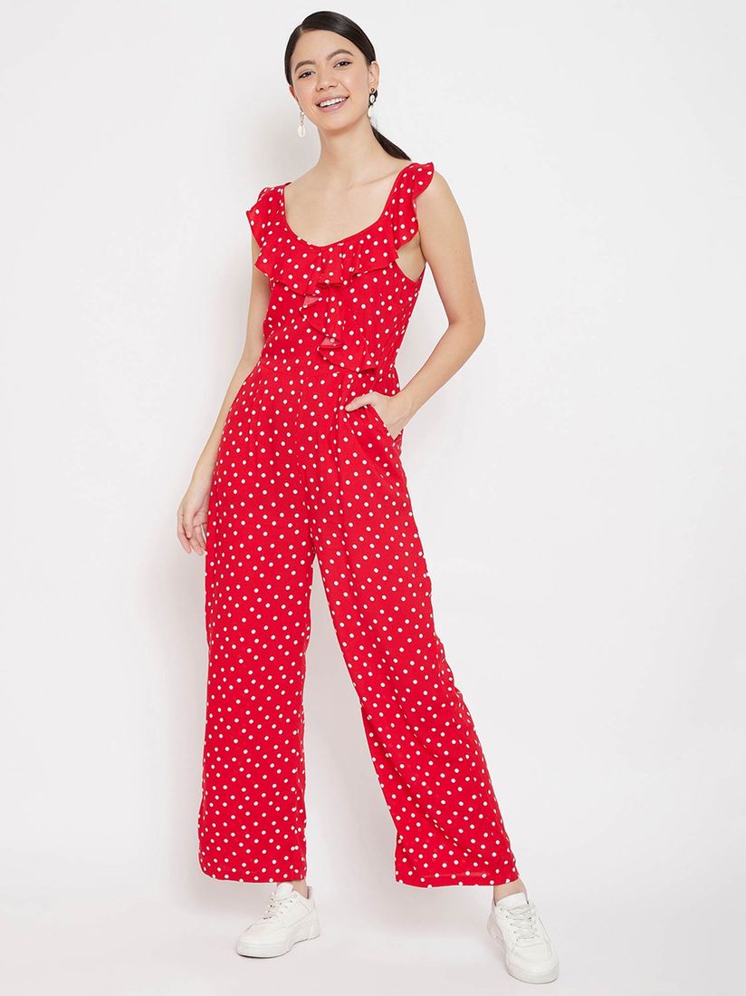 Femella Jumpsuits Buy Femella Red Ditsy Polka Ruffle Jumpsuit Online Nykaa Fashion