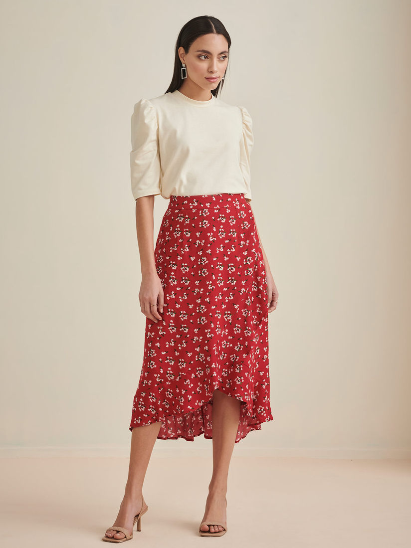 Red printed skirt clearance