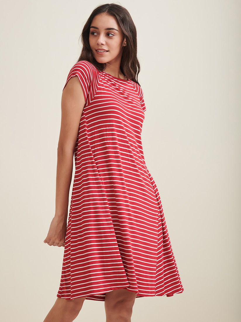 red and white swing dress
