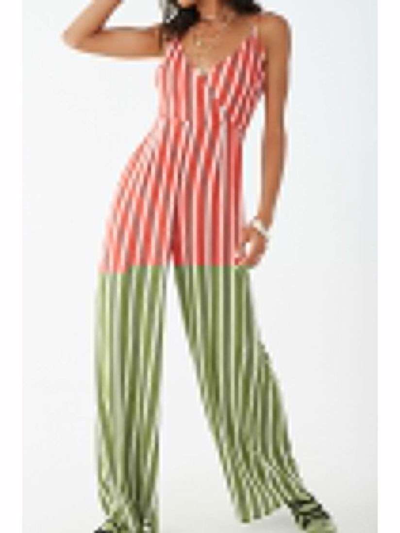 Striped surplice jumpsuit Clearance