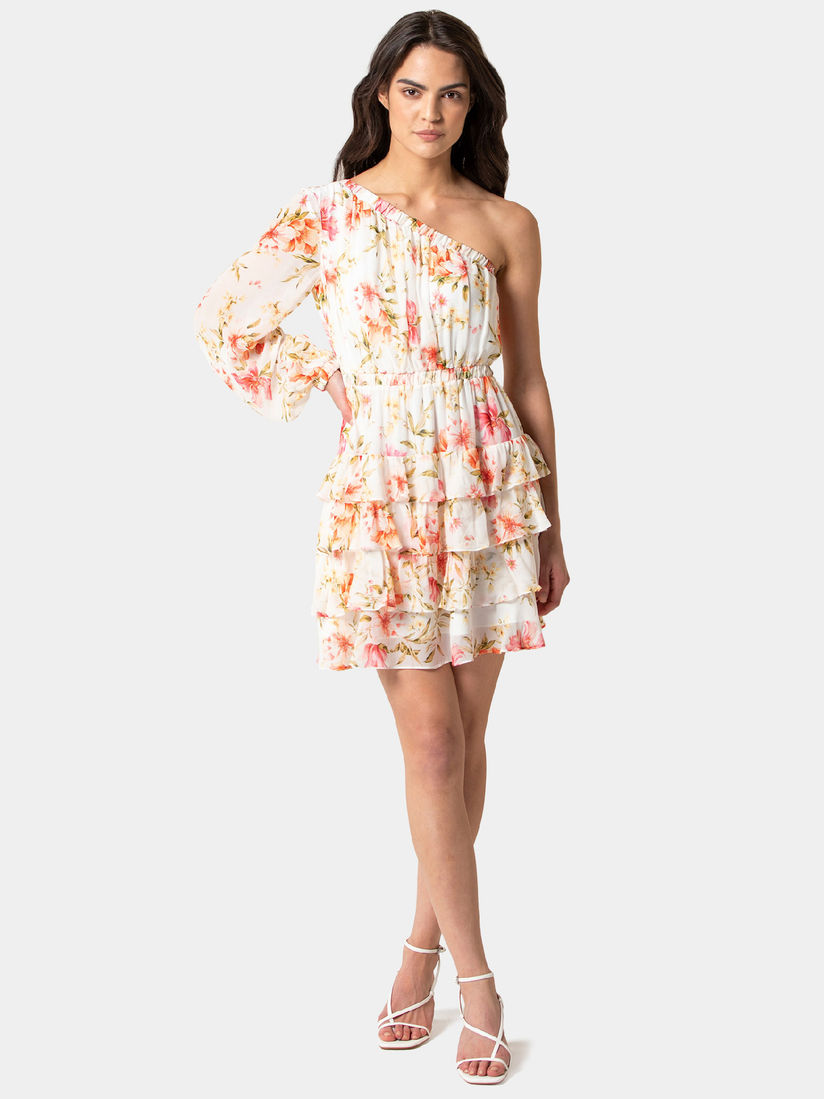Ruffle shoulder mini dress clearance