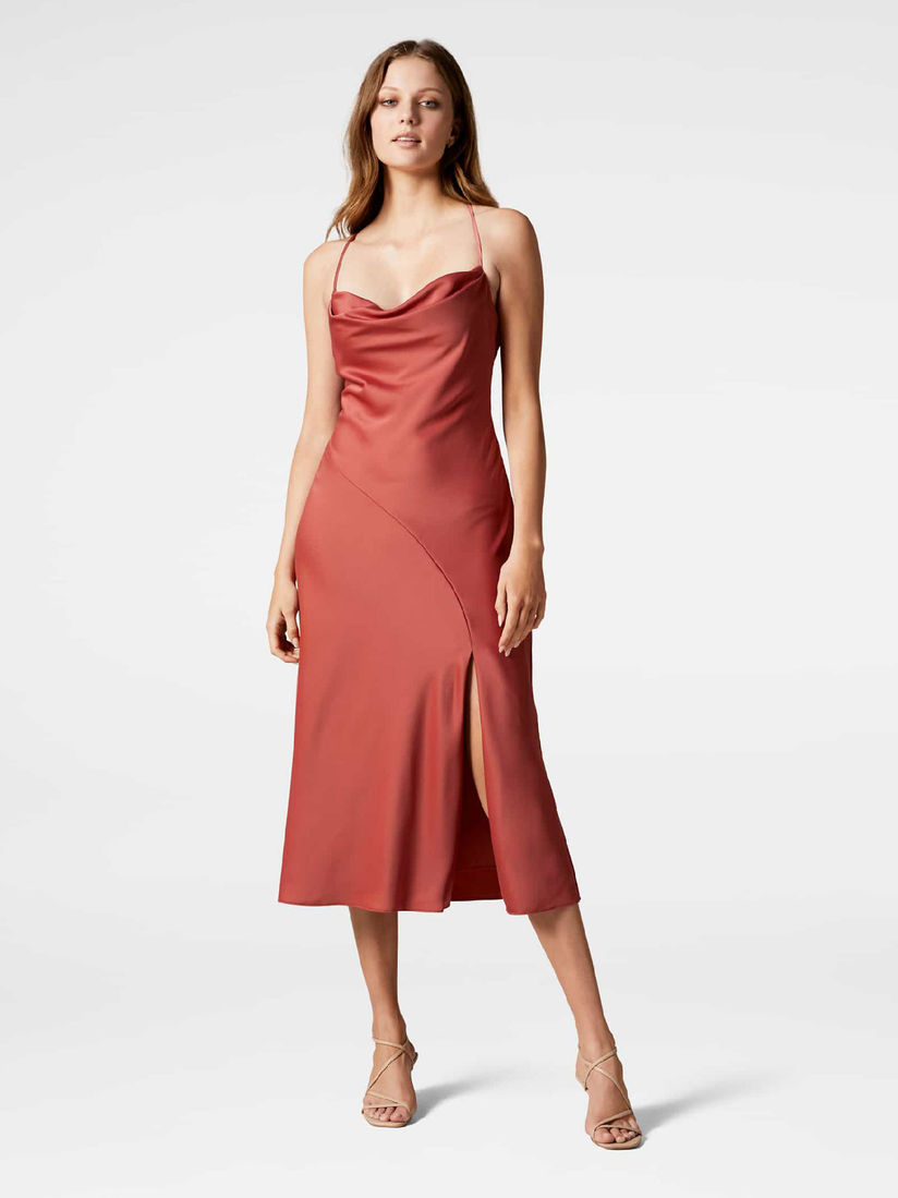 cowl satin midi dress